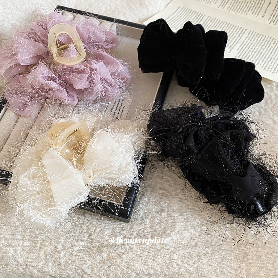 Elegante Fermaglio per Capelli Floreale in Acrilico e Tessuto da Donna con Chiusura a Squalo, Stile Lusso Minimalista per Ufficio o Uso Quotidiano