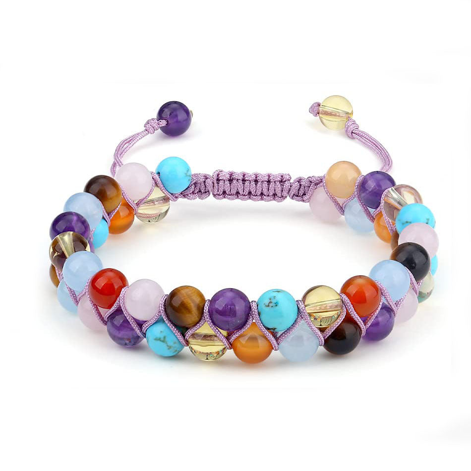 Minimalist Natural Stone Braided Bracelet with Tiger's Eye Rose Quartz Amethyst Unisex Jewelry