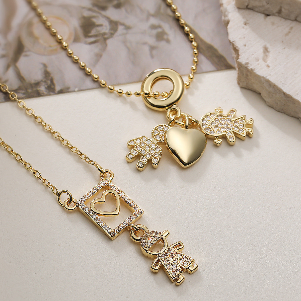 Minimalist 18K Gold Plated Brass Heart Pendant Necklace with Cubic Zirconia for Boys and Girls