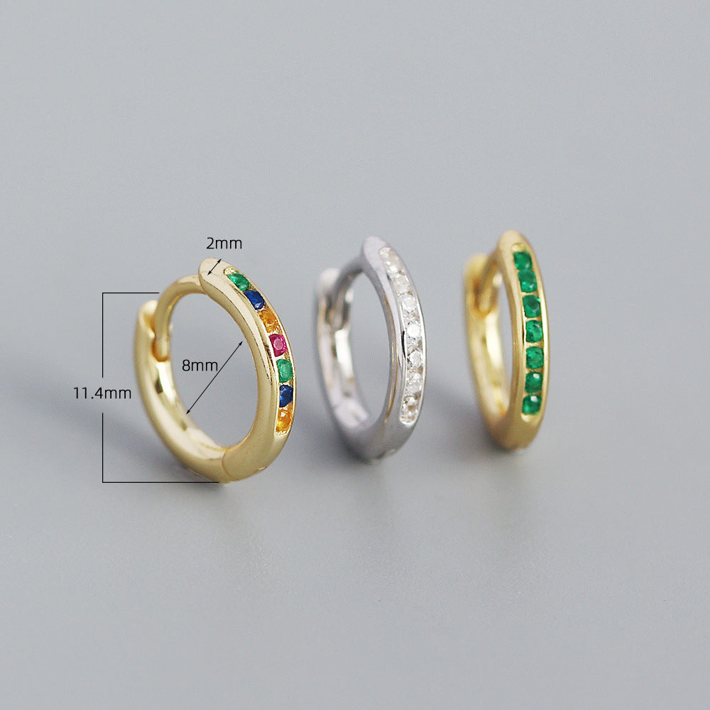 Minimalist Geometric Round Circle S925 Sterling Silver Stud Earrings with Paved Rhinestones