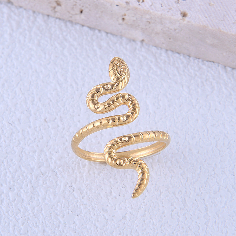 Personality Snake Shape Plated Titanium Steel Open Ring