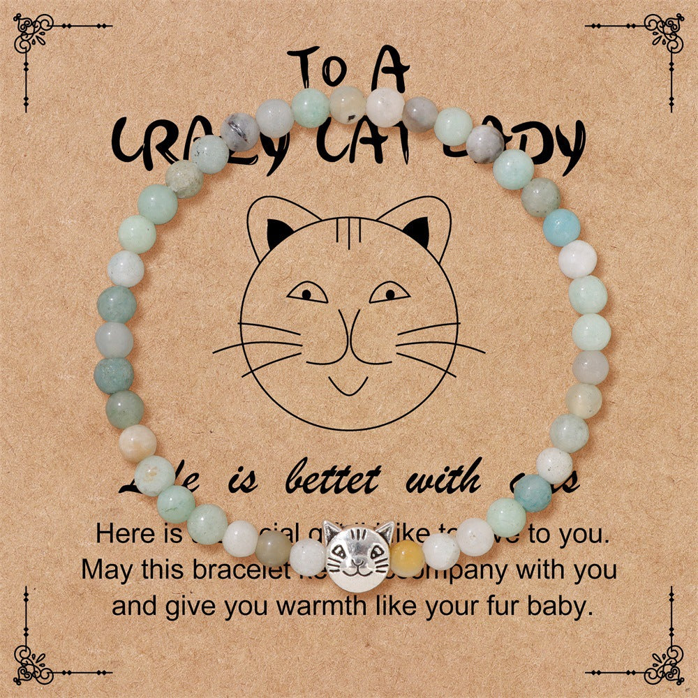 Amethyst Crystal Cat Bracelet for Women Handmade Elastic Bangle