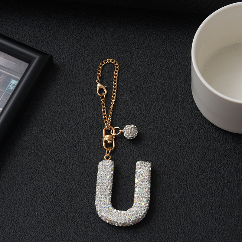 Luxury Rhinestone Letter Pendant Resin Charm for Car Cup Chain