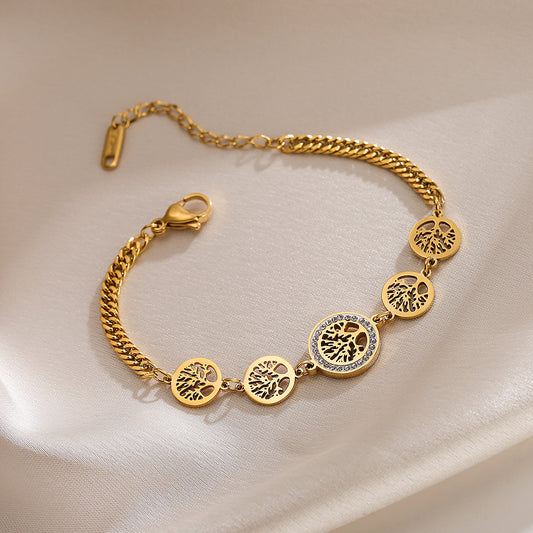 Pulsera Minimalista de Acero de Titanio con Círculo Geométrico para Mujer con Diseño Moderno de Lujo Ligero