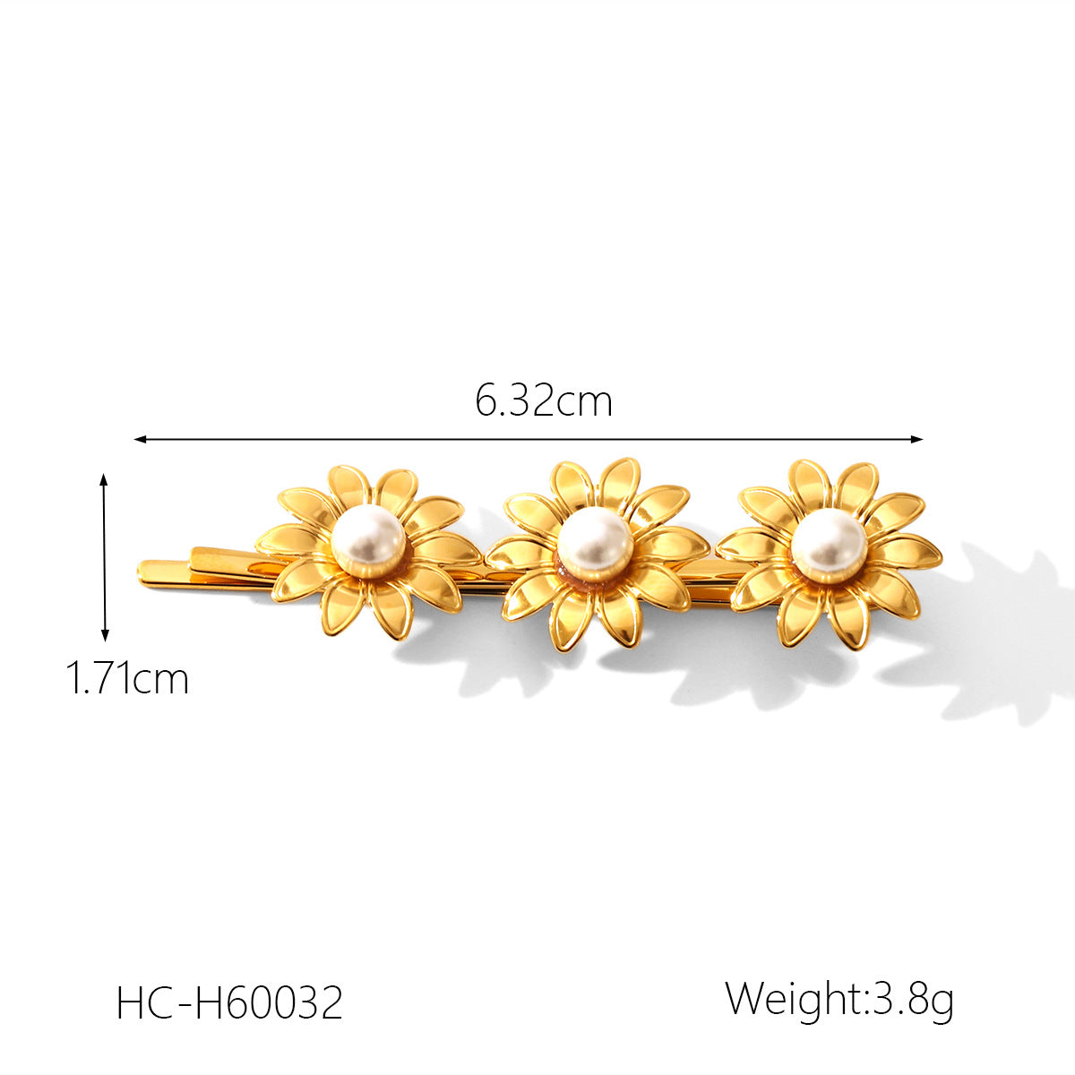 Ins Style 18K Gold Plated Stainless Steel Hair Clip with Pearl and Flower Design for Women