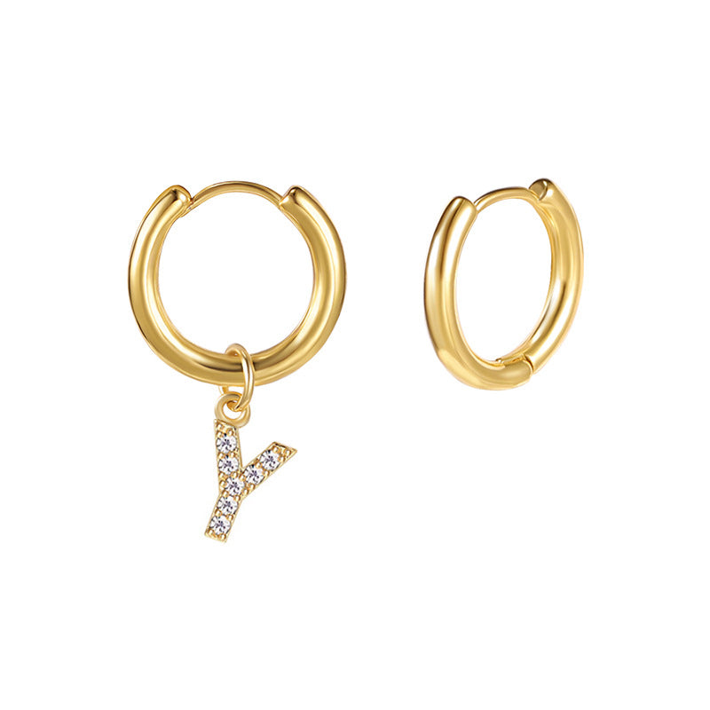 Minimalist Letter-Shaped Stainless Steel Pendant Earrings with 18K Gold Plating and Zircon Inlay