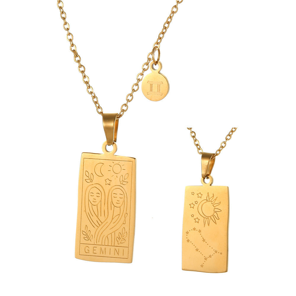 Vintage Geometric Square Titanium Steel Necklace with Alloy Pendant on Ball Chain