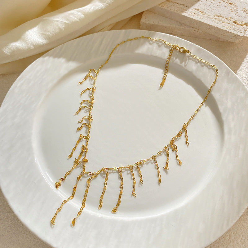 Minimalist Titanium Steel Plated Multi-Layer Lips Tassel Necklace Unisex