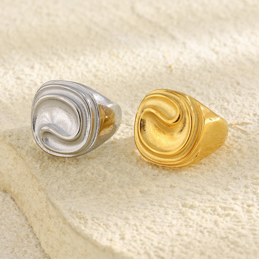 Anello da donna in acciaio inossidabile placcato oro 18 carati, dal design geometrico minimalista
