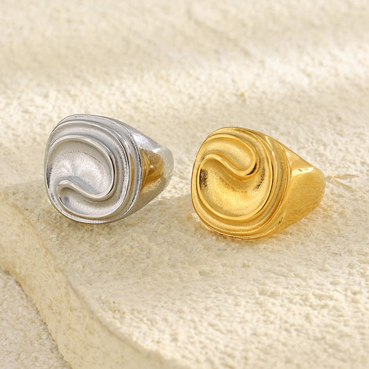 Minimalist Geometric Stainless Steel Plated 18K Gold Tone Ring for Women