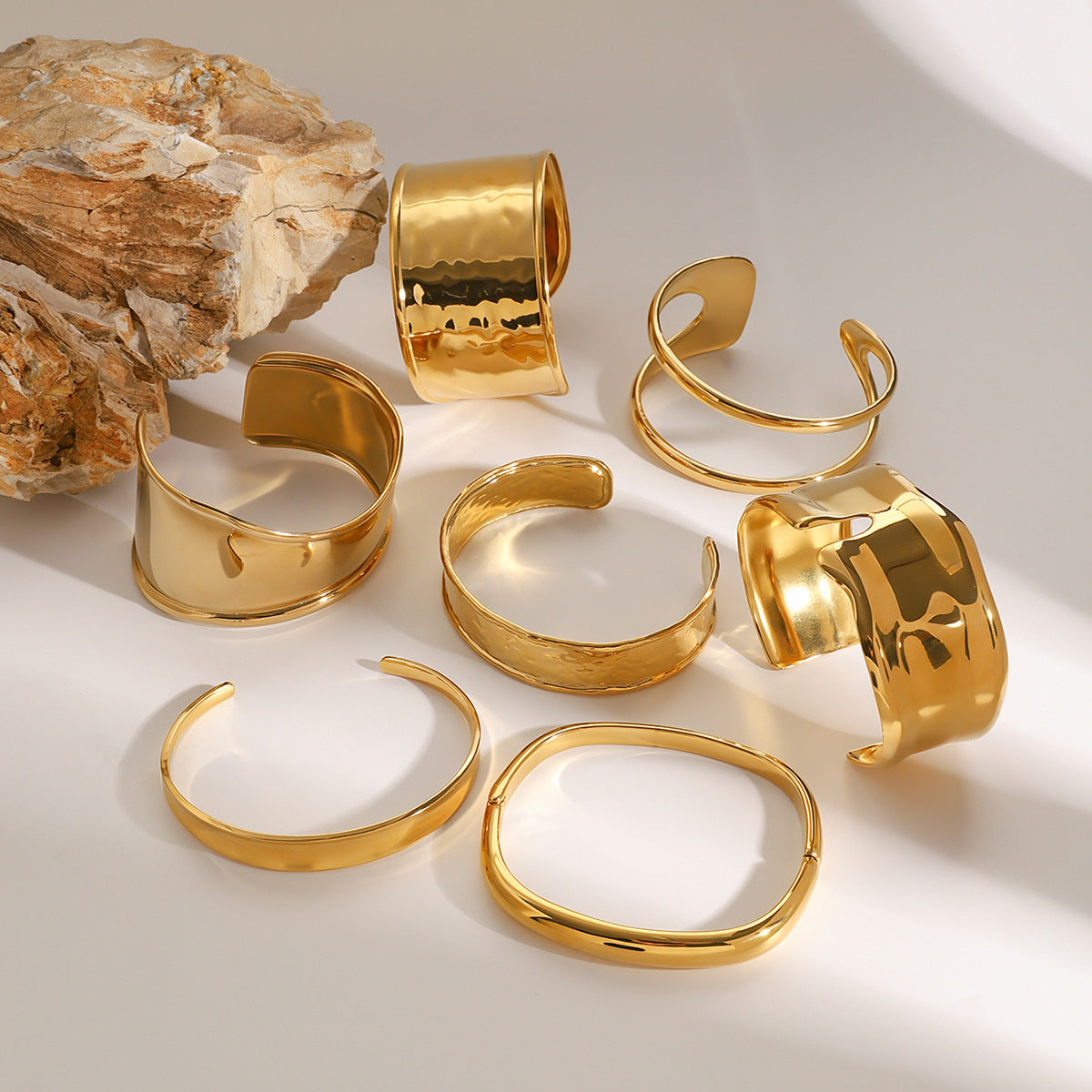 Gold Plated Geometric Stainless Steel Open Cuff Bracelet