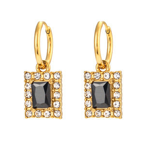 Fashionable Geometric Stainless Steel Earrings with 18K Gold Plating and Micro-Paved Colored Zircon for Women