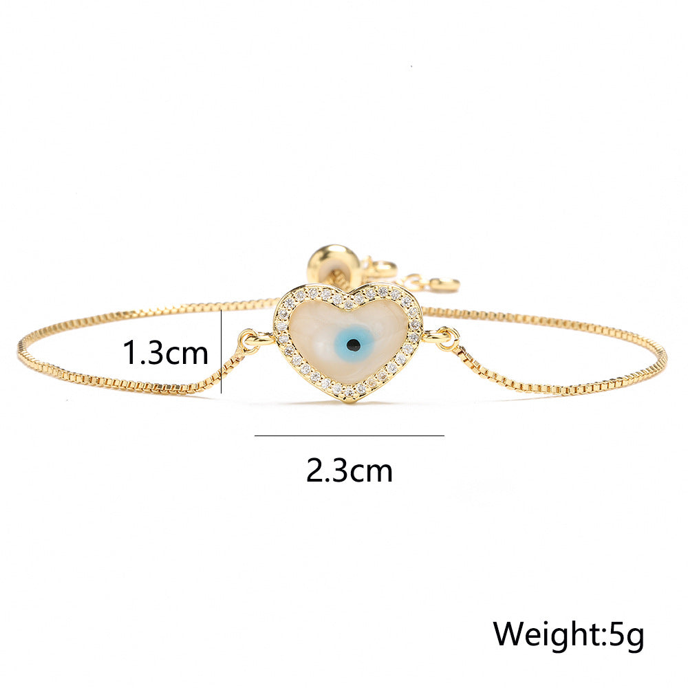 Minimalist Geometric Evil Eye Bracelet Copper 18K Gold Plated Rhinestone Enamel Adjustable Women Jewelry