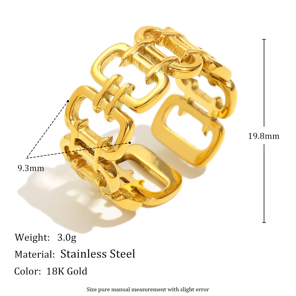 Anello da donna in acciaio inossidabile placcato oro 18 carati, design geometrico minimalista