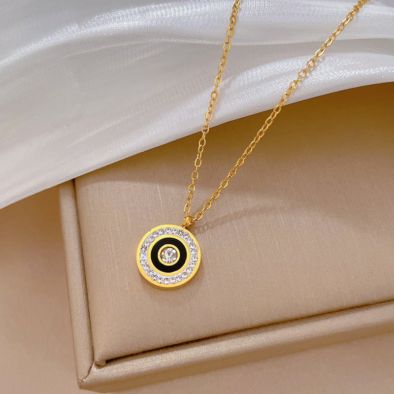 Minimalist Geometric Titanium Steel Plated Necklace with Full Rhinestone Accents for Women and Men