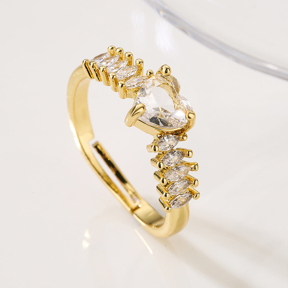 Minimalist Geometric Heart-Shaped Zirconia Ring in Copper with Micro-Pavé Setting for Women
