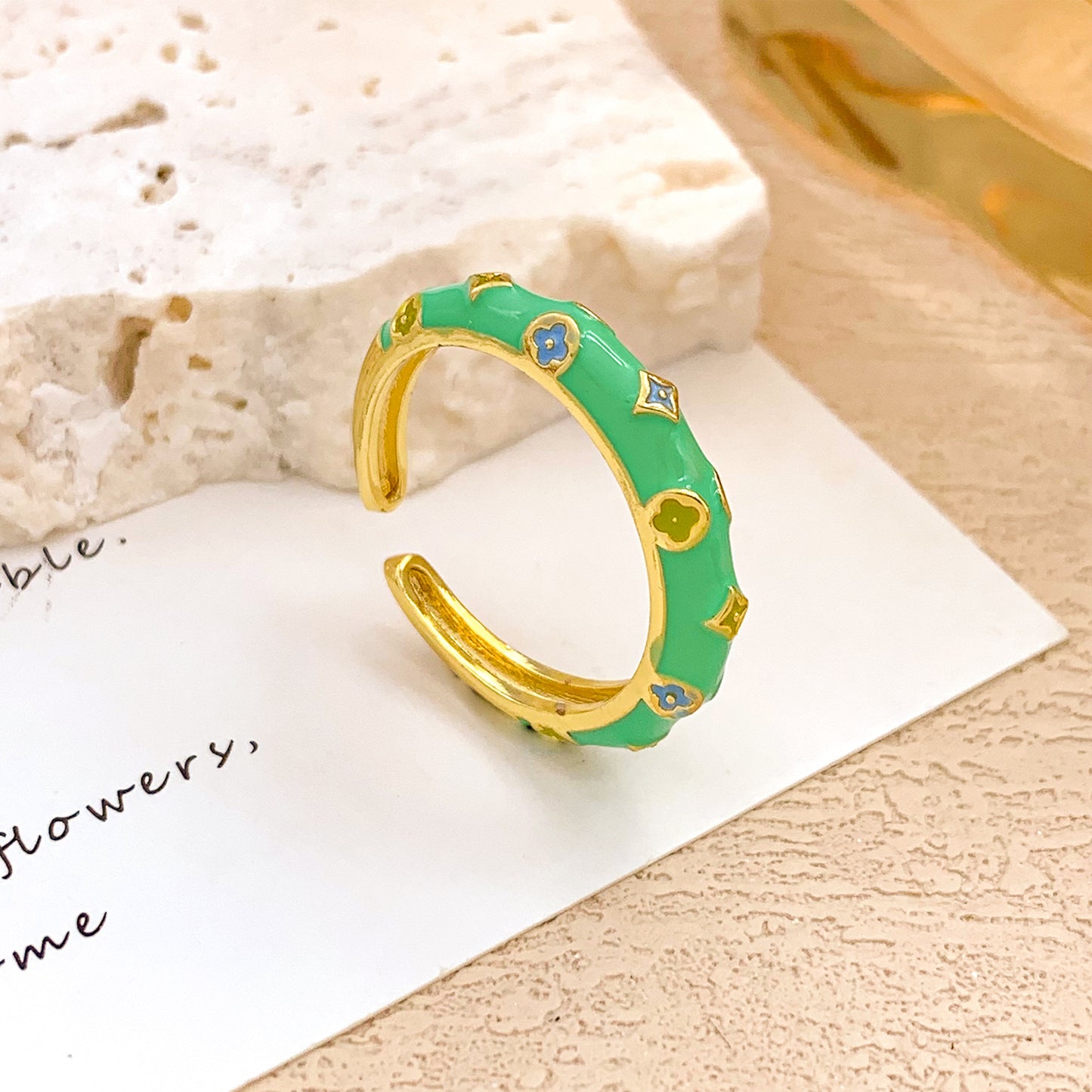 Sweet Gold Plated Drip Oil Floral Alloy Ring for Women
