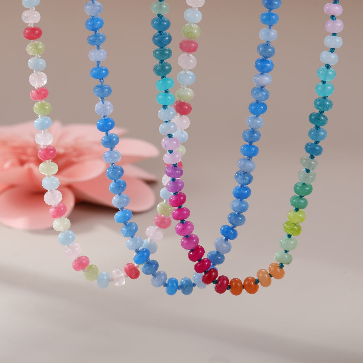 Bohemian Sweet 18K Gold Plated Geometric Stainless Steel Beaded Necklace for Women