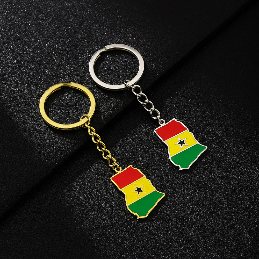 Portachiavi con Ciondolo Vintage in Stile Etnico Smaltato Ghana in Acciaio al Titanio per Uomo e Donna