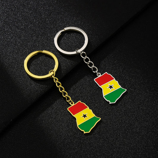Llavero Esmaltado de Estilo Étnico Vintage de Ghana en Acero de Titanio para Hombres y Mujeres