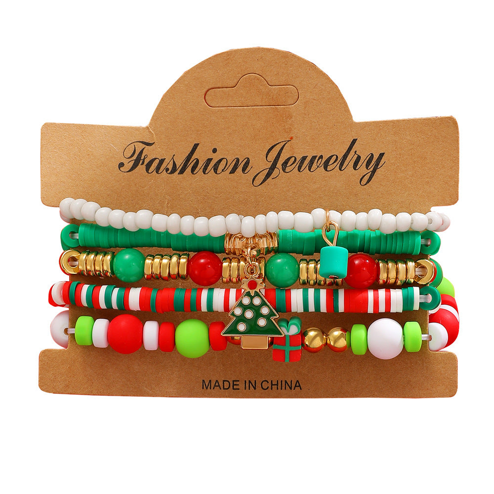 Set di Bracciali Personalizzati a Tema Natalizio con Ciondoli a Forma di Fiocco di Neve, Babbo Natale, Renna e Albero per Donna