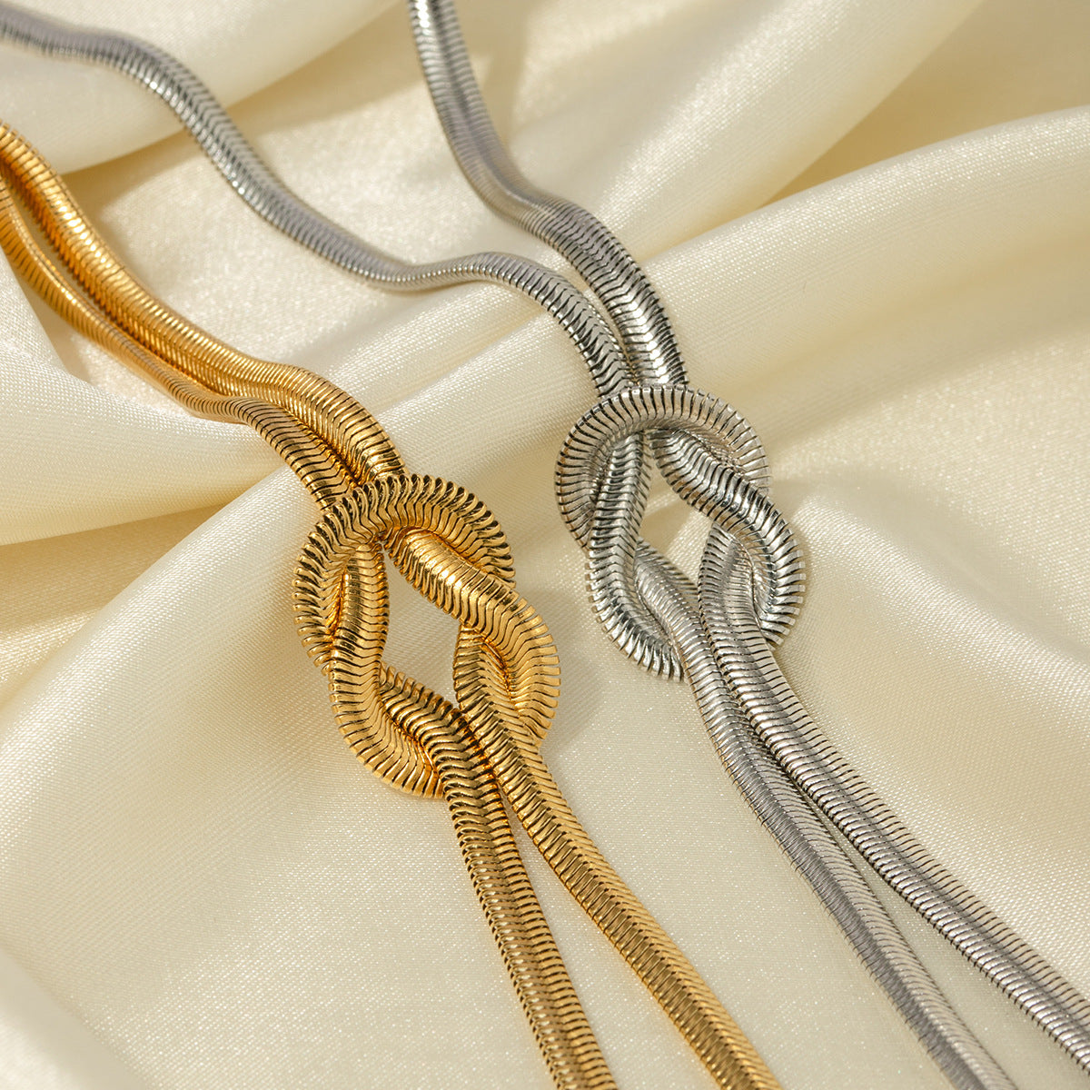 Minimalist Geometric Knot Pendant Necklace in Titanium Steel with Gold Plating on Stainless Steel Snake Chain for Women