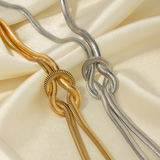 Minimalist Geometric Knot Pendant Necklace in Titanium Steel with Gold Plating on Stainless Steel Snake Chain for Women
