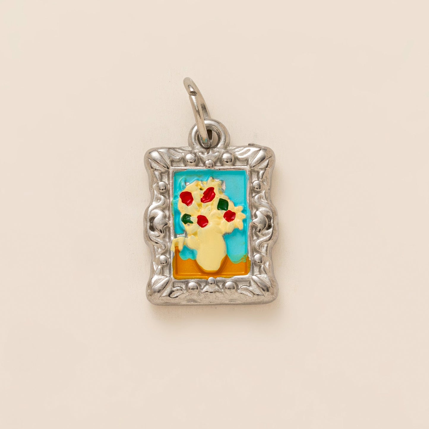 Vintage 18K Gold Plated Stainless Steel Planet Flower Pendant Charm Bar