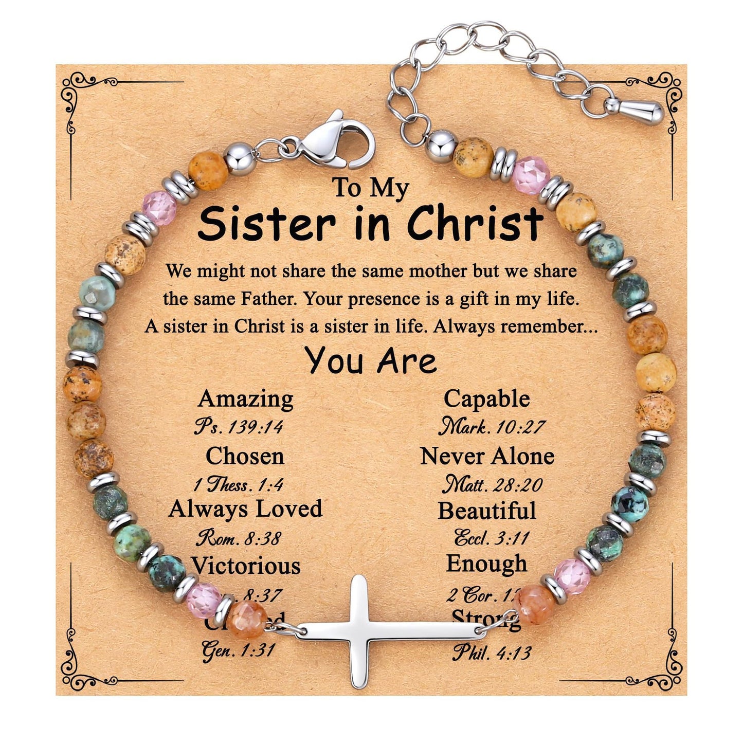Minimalist Natural Stone Cross Bracelet with Silver Spacer Beads Adjustable Chain
