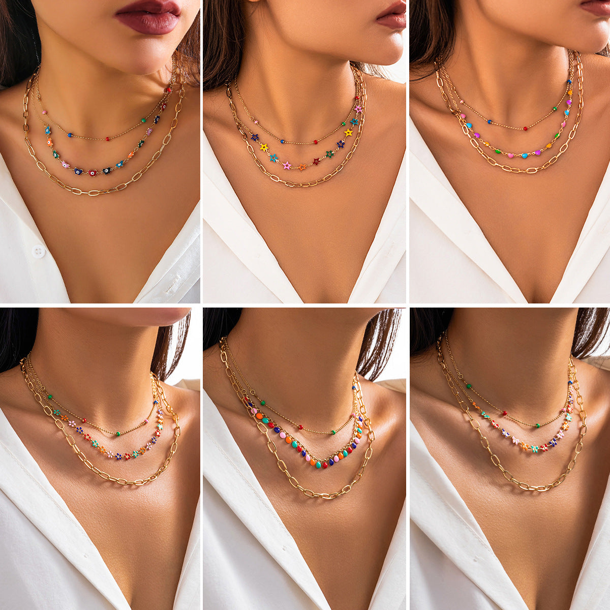 Colorful Drip Oil Butterfly Pendant Alloy Curb Chain Necklace for Women