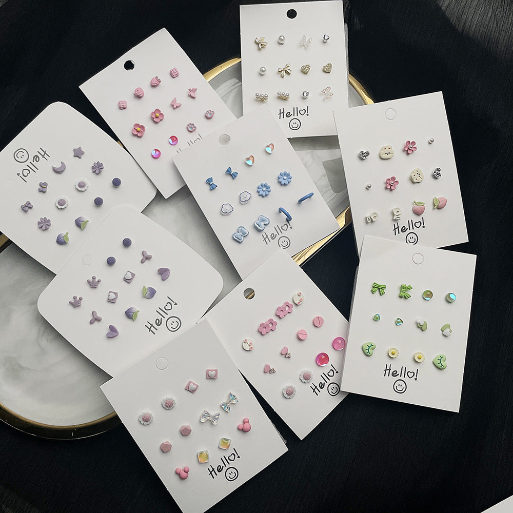 Sweet Ceramic Fruit Heart Butterfly Stud Earrings with Stainless Steel Posts