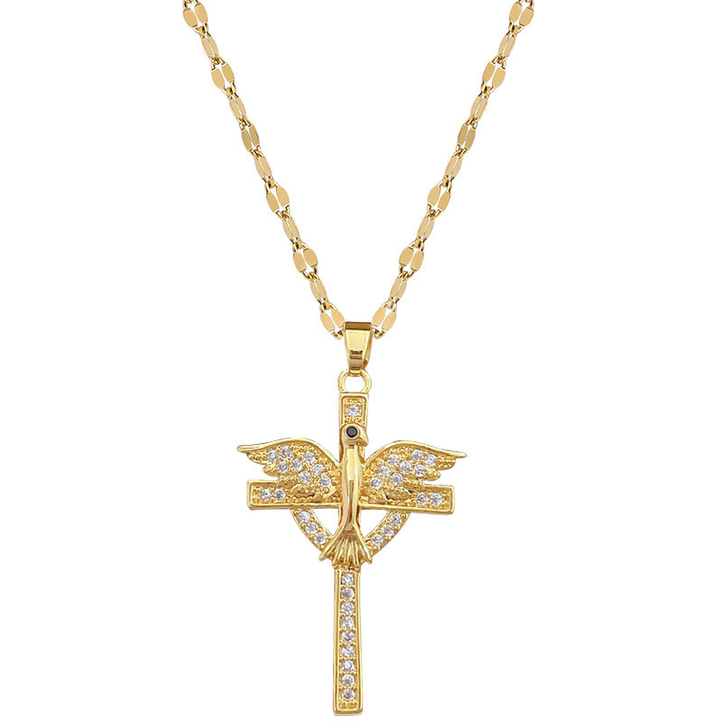 Collar de cadena de lujo con alas de acero de titanio y diamantes de imitación