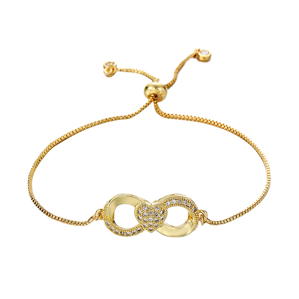 Minimalist Geometric Round Brass Plated Bracelet with Cubic Zirconia for Women