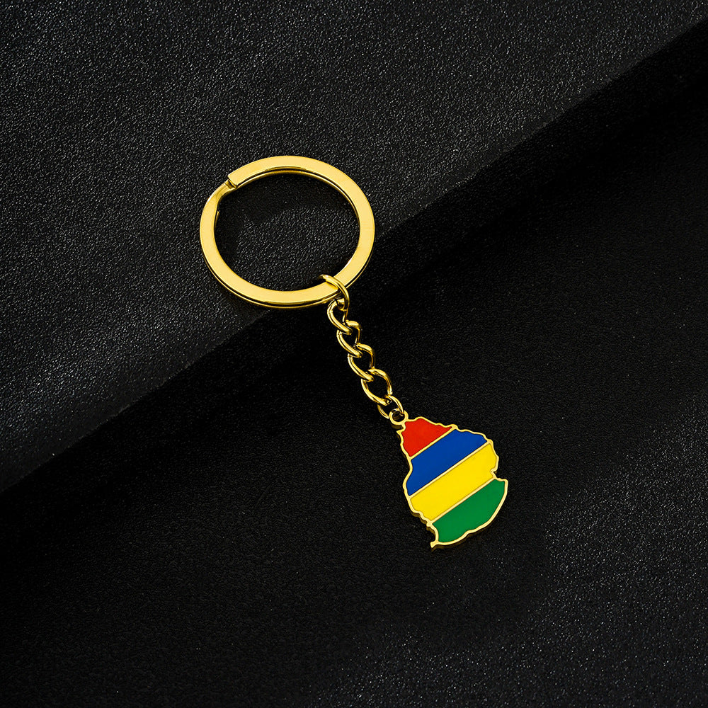 Llavero vintage de esmalte de Mauricio, accesorio de acero inoxidable para hombres y mujeres