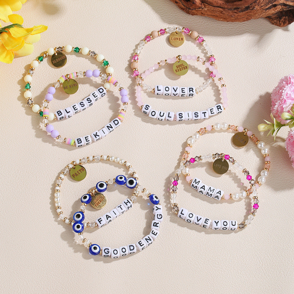 Sweet Acrylic Letter Charm Bar Bracelet for Women DIY Name Beaded Hand Jewelry