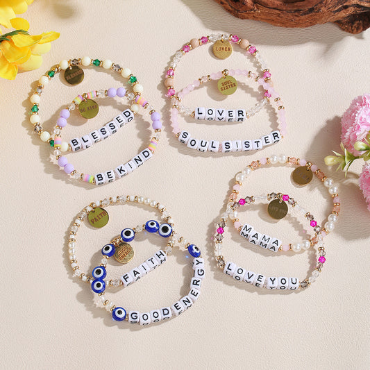 Sweet Acrylic Letter Charm Bar Bracelet for Women DIY Name Beaded Hand Jewelry