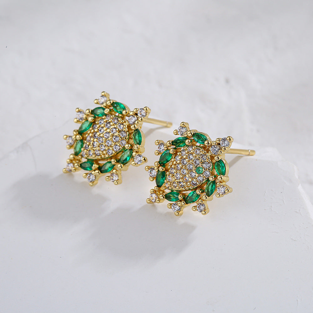 Geometric Earrings for Women in Copper with 18K Gold Plating and Full Zircon Inlay, Minimalist Luxury Style