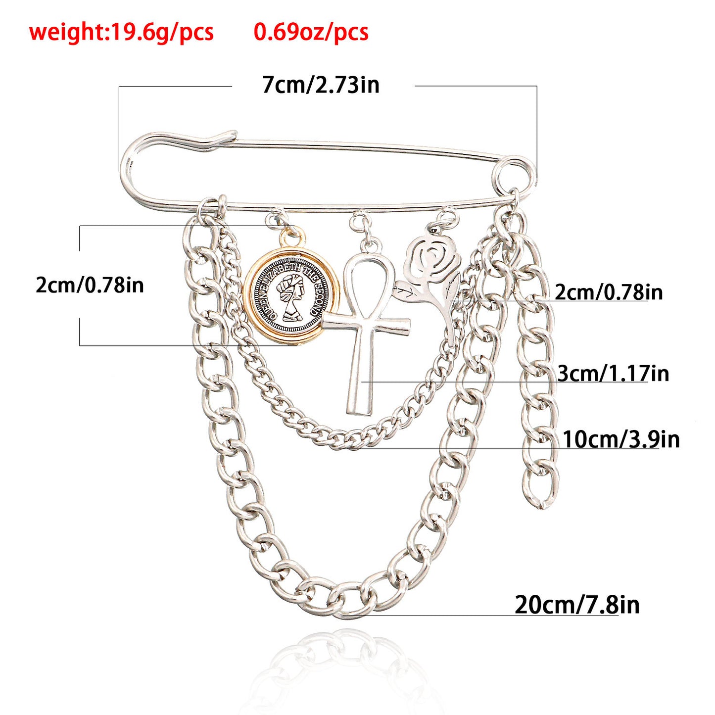 Punk Style Geometric Rose Flower Brooch with Tassel for Women Alloy Plated Decorative Pin