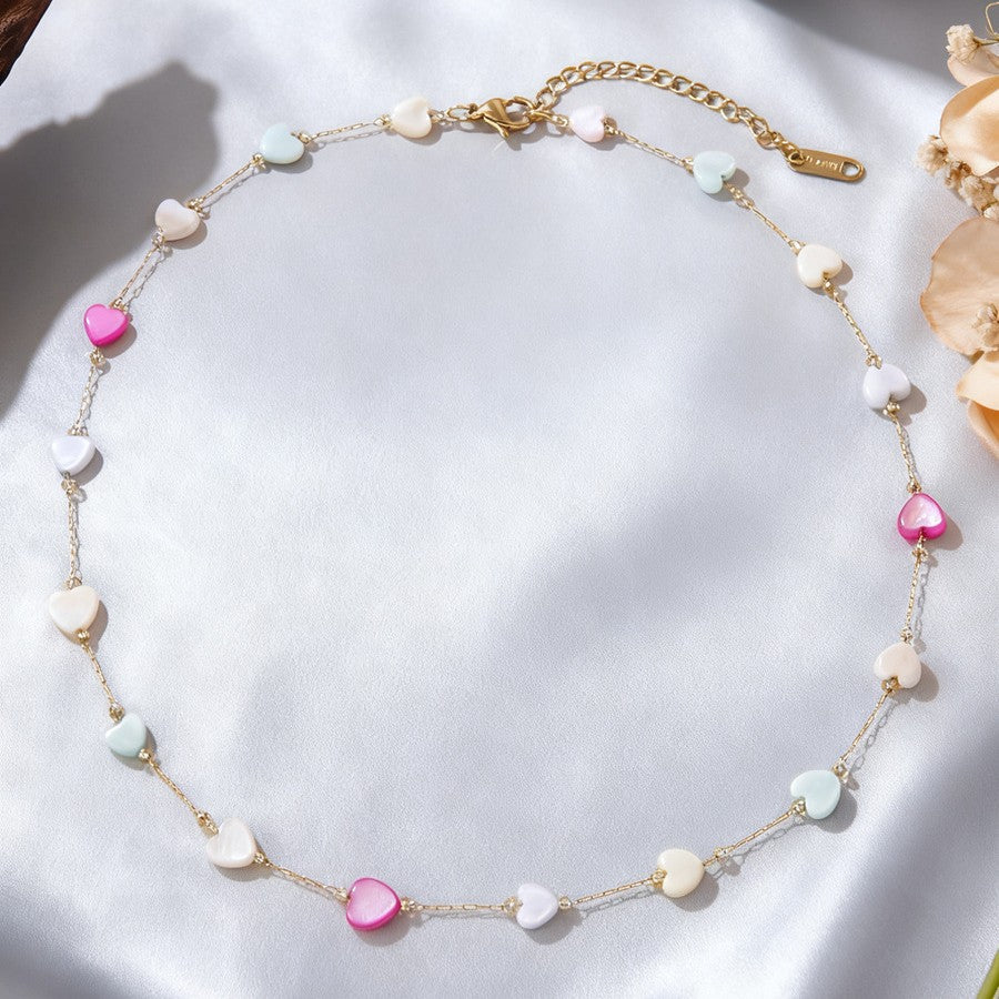 Set de collar y pulsera de acero inoxidable chapado en oro de 18 quilates con diseño minimalista de corazón, lágrima y cuentas para mujer