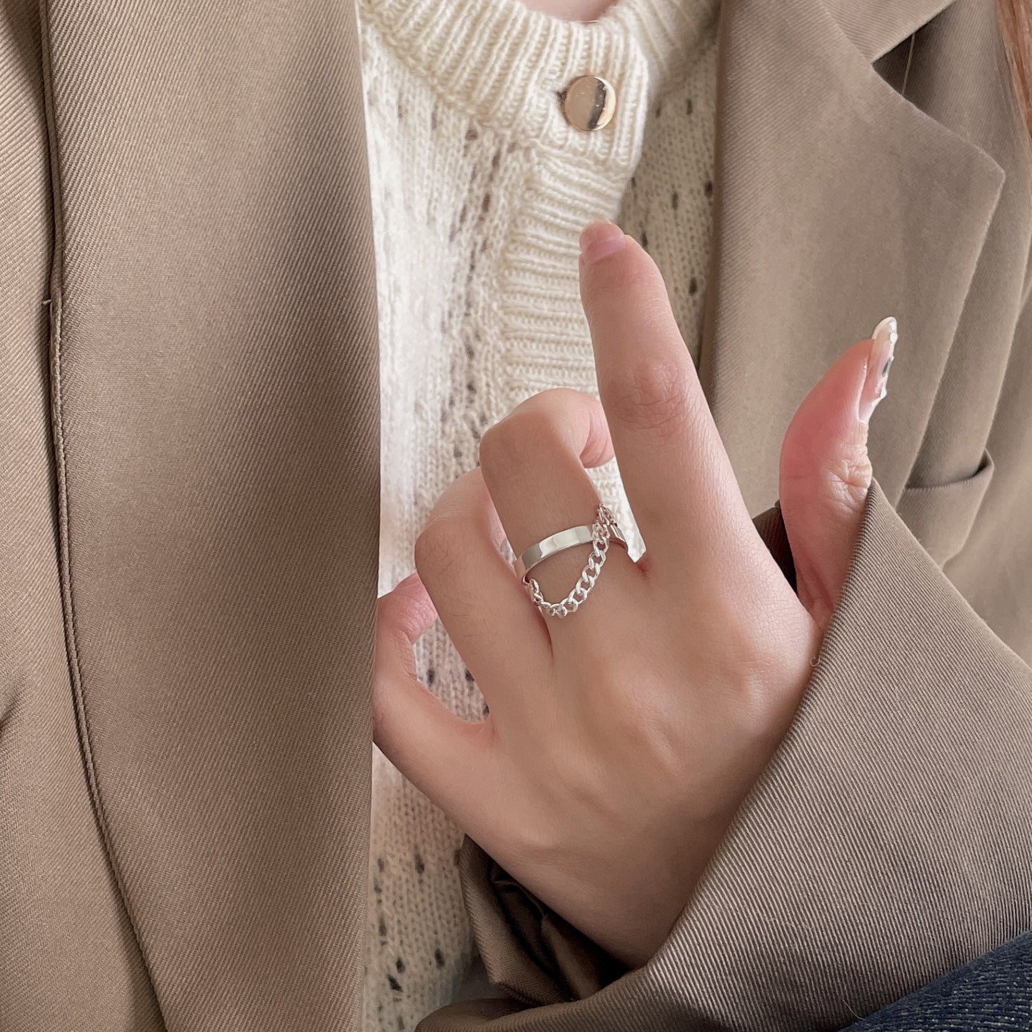 Anello a goccia minimalista a forma di cuore in argento sterling 925 da donna con design geometrico