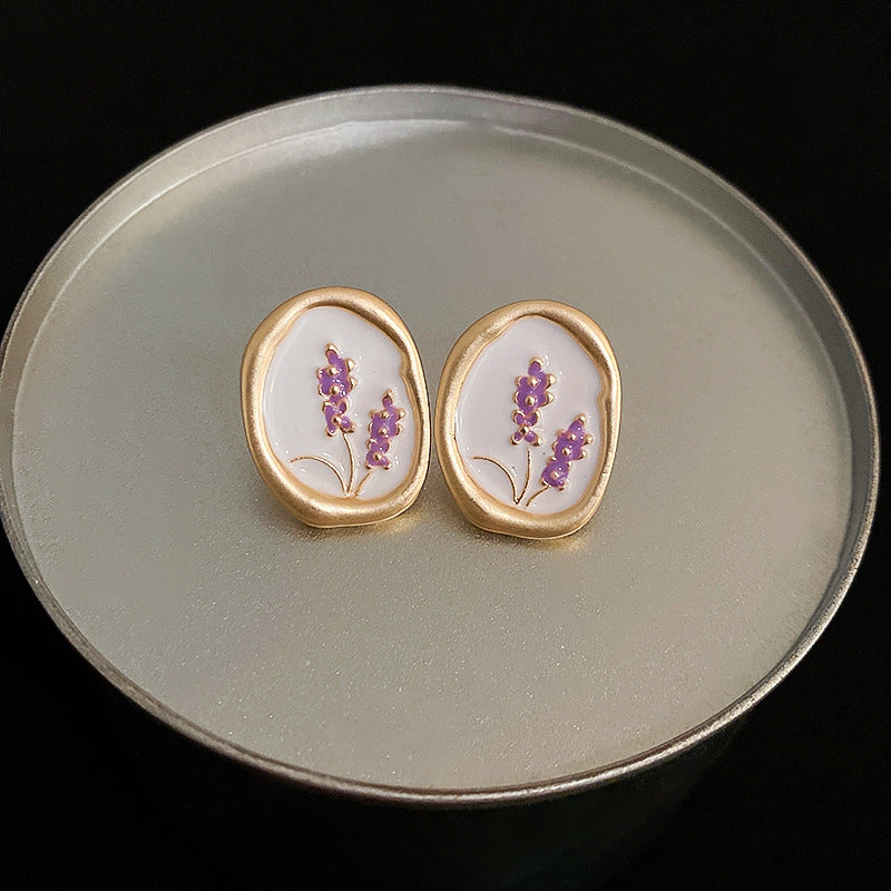 Vintage Geometric Earrings with Enamel Finish in Copper Base and Steel Posts for Women