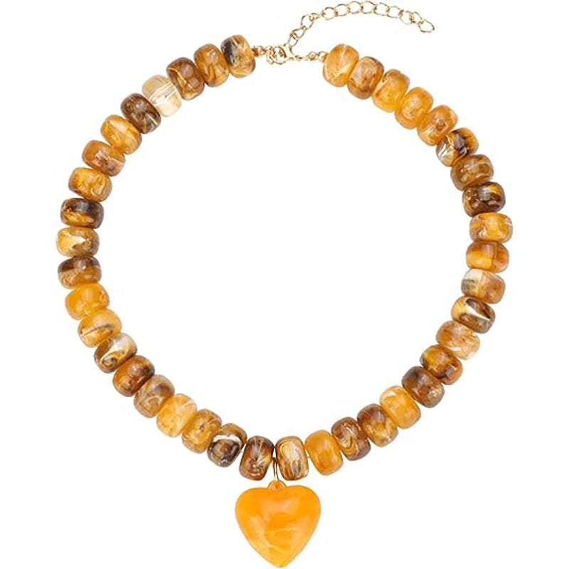 Casual Minimalist Heart Geometric Acrylic Pendant Resin Beaded Necklace for Women