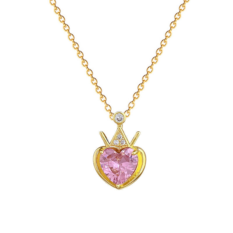 Ciondolo a Cuore in Stile Cartone Animato in Rame con Intarsio di Strass su Collana a Catena a "O" Placcata in Acciaio al Titanio per Donna e Uomo
