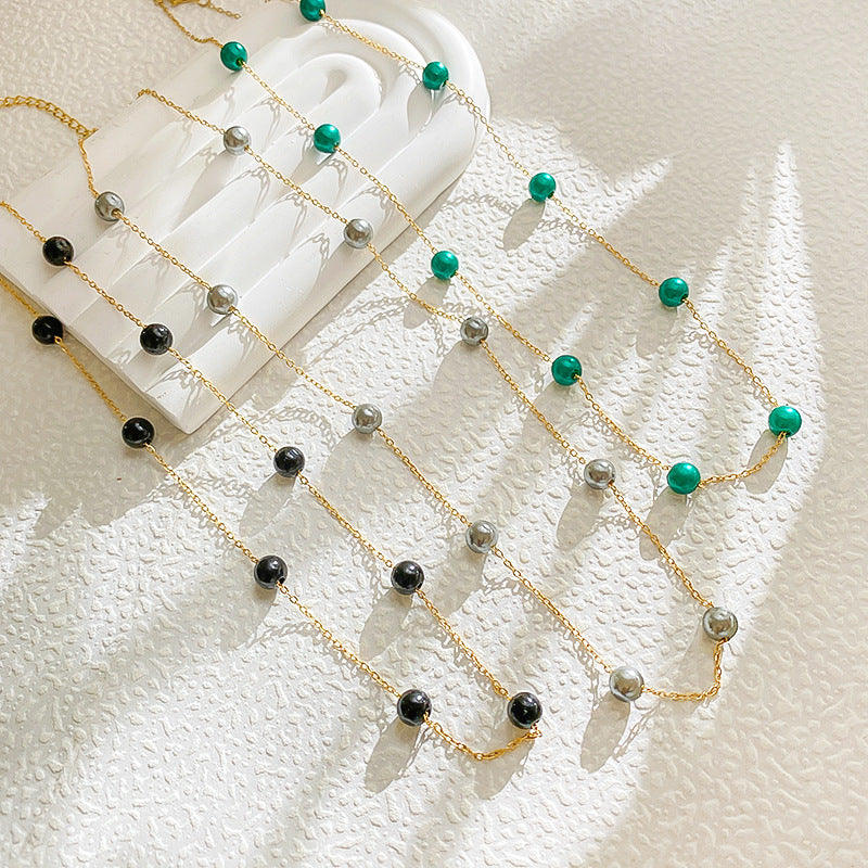 Geometric Imitation Pearl Plated Titanium Steel Necklace for Unisex
