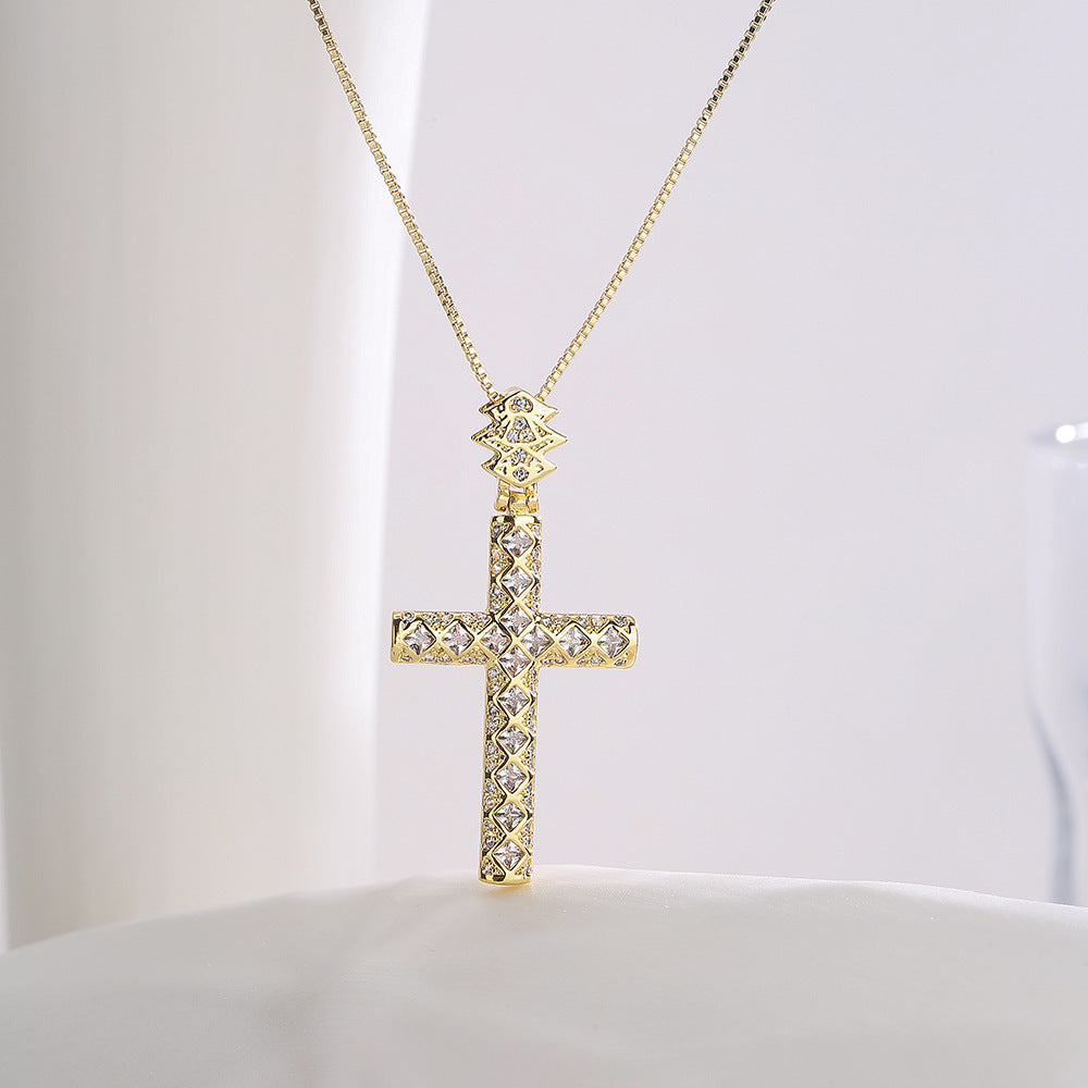 Minimalist Geometric Pendant Necklace for Women Made of Brass with Real Gold Plating and Rainbow Zircon Inlay
