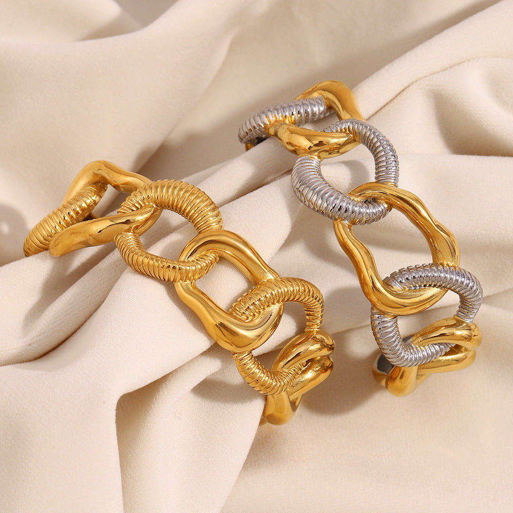 Minimalist Fashion Bracelet for Women Stainless Steel with 18K Gold Plating Large Chain Geometric Design