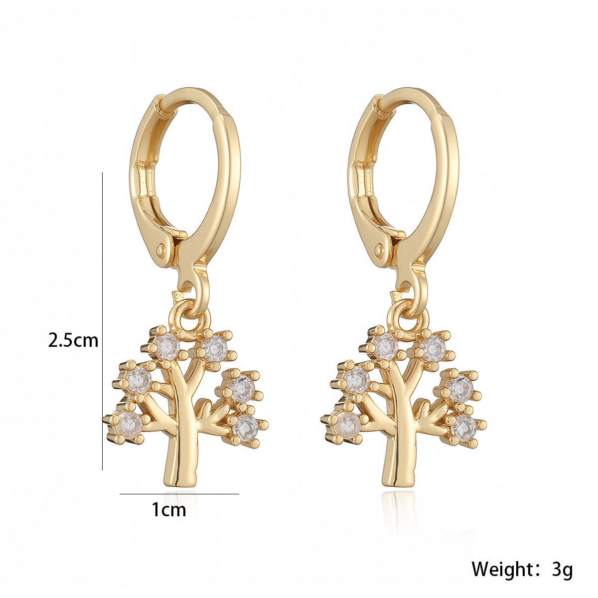 Minimalist Luxury Geometric Gold Plated Brass Cubic Zirconia Tree Earrings for Women