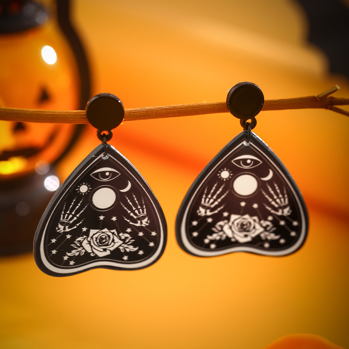 Sweet and Edgy Halloween Acrylic Earrings with Ghost Pumpkin Witch Motifs Geometric Heart Shape Stainless Steel Posts