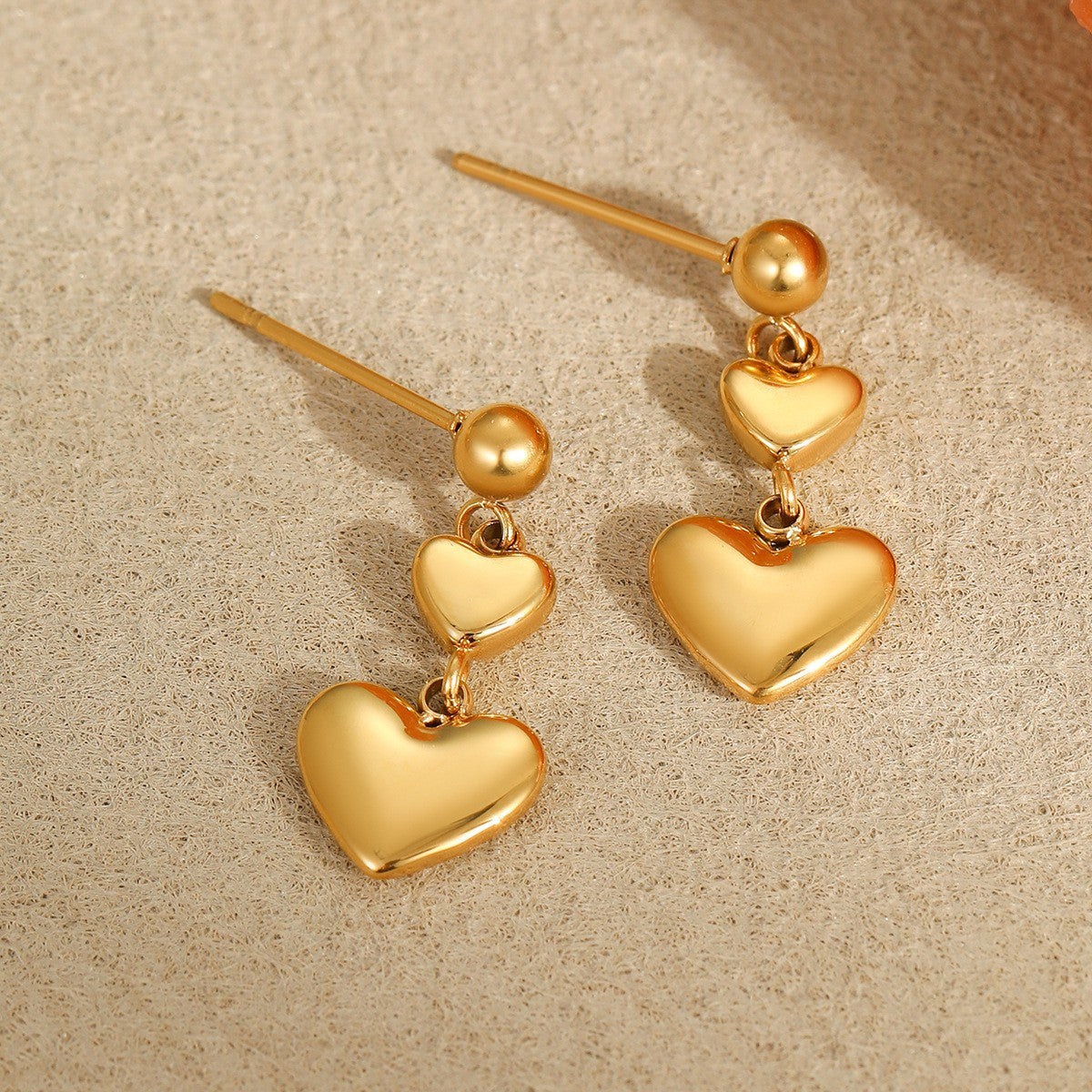 Orecchini in Acciaio Inossidabile a Cuore, Stile Francese, Placcati Oro 18K, da Donna