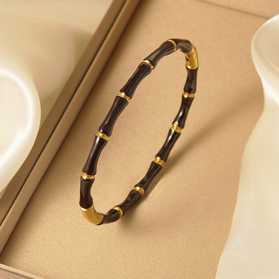 Minimalist 18K Gold Plated Drip Oil Geometric Bamboo Stainless Steel Bracelet